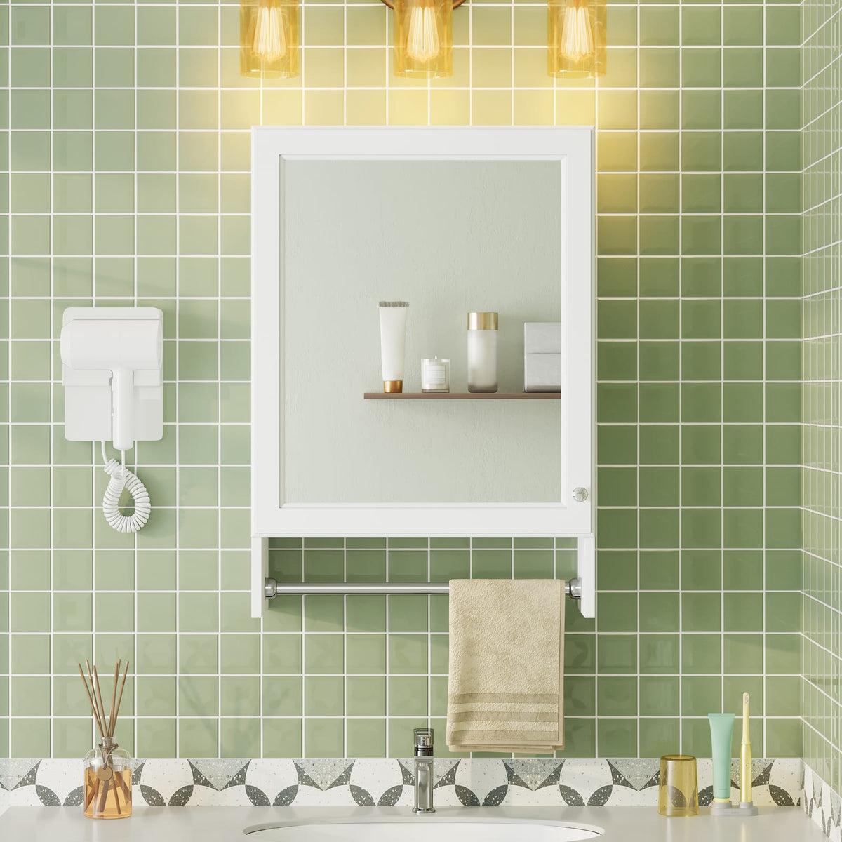 3-in-1 White Bathroom Mirror Cabinet - Wall Mounted Storage