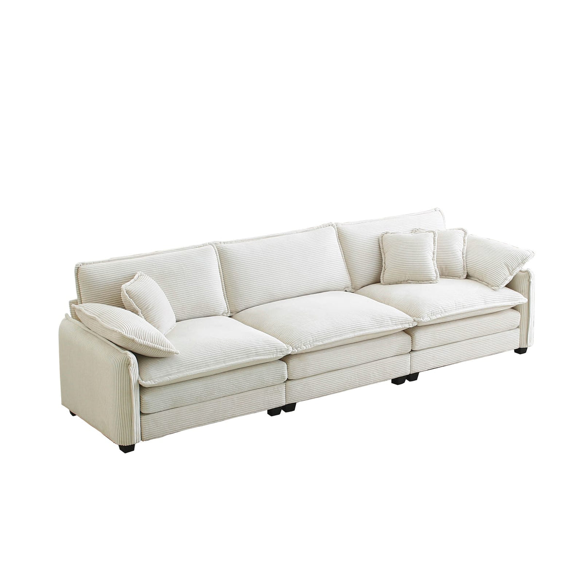 Beige Corduroy 3-Seater Sofa - Retro Mid Century Style