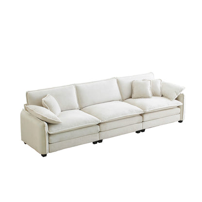 Beige Corduroy 3-Seater Sofa - Retro Mid Century Style
