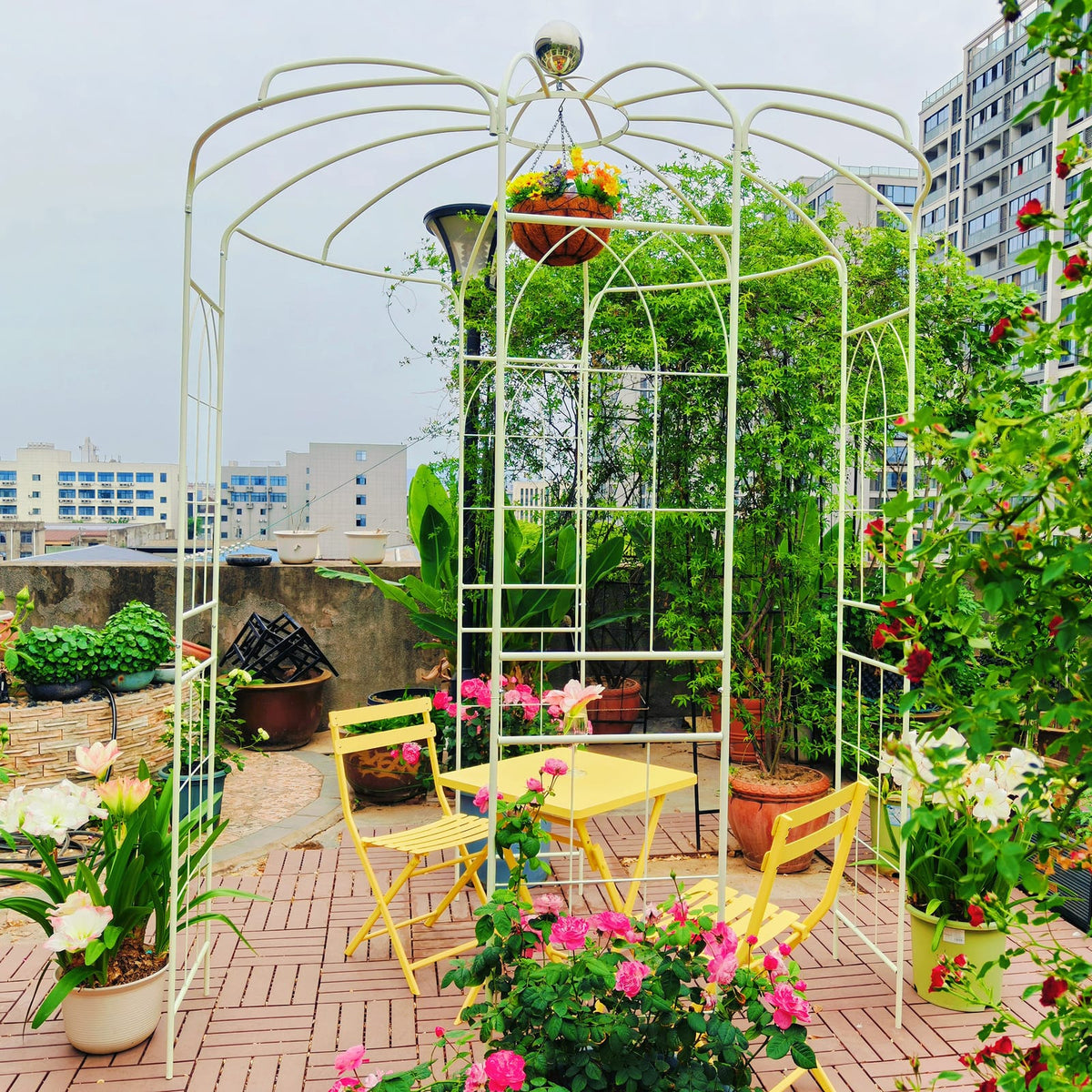 Cream White Iron Garden Arch - 6.8ft High