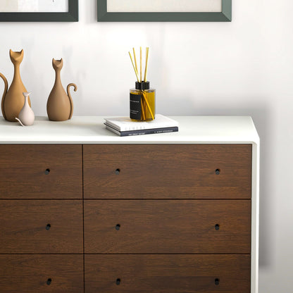 6-Drawer Mid Century Modern Dresser - Dark Brown White