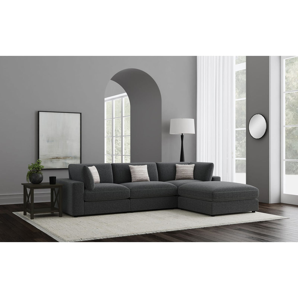 Charcoal Upholstered 4 Seat Sectional Sofa