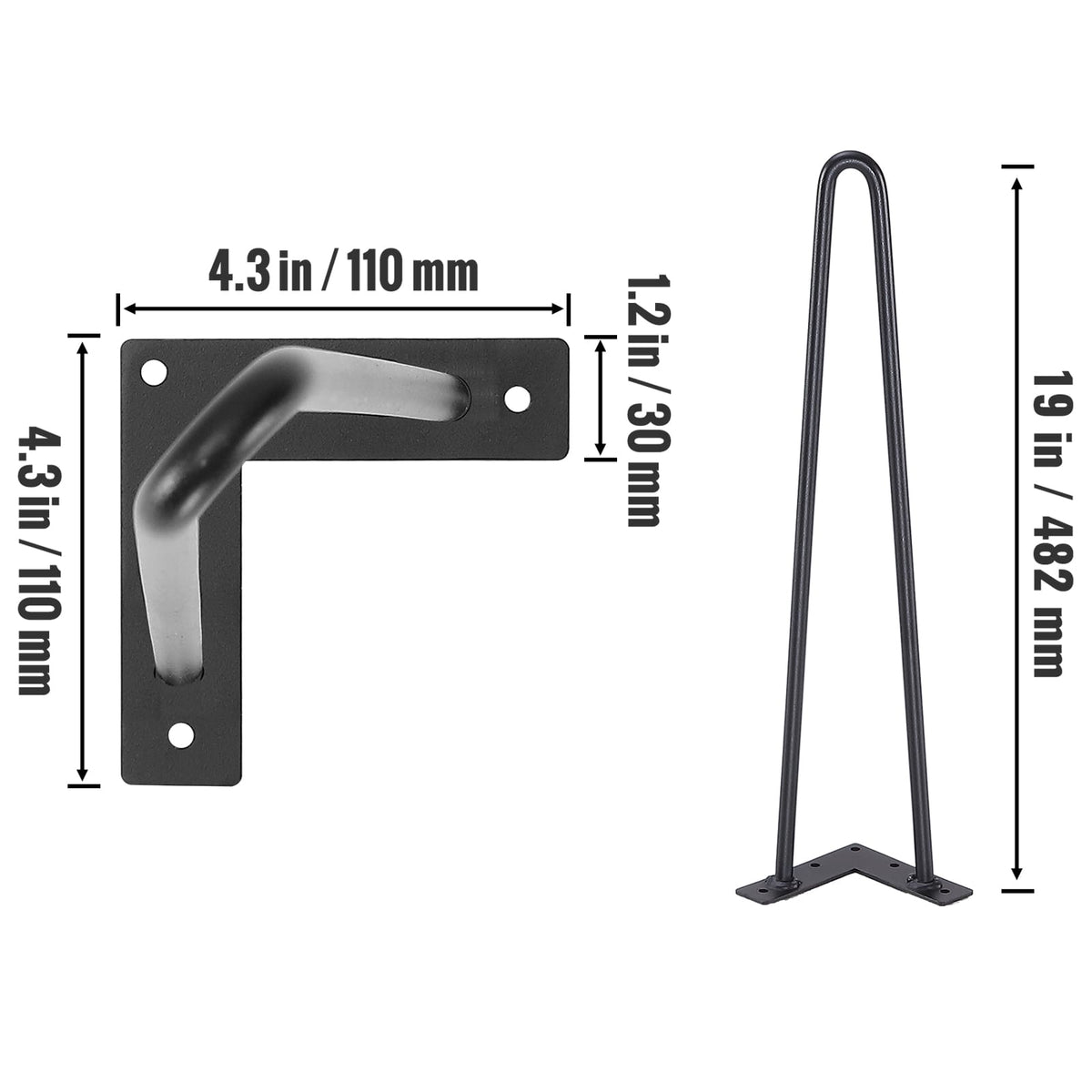 19" Hairpin Furniture Legs - Black Metal, 500lbs Capacity