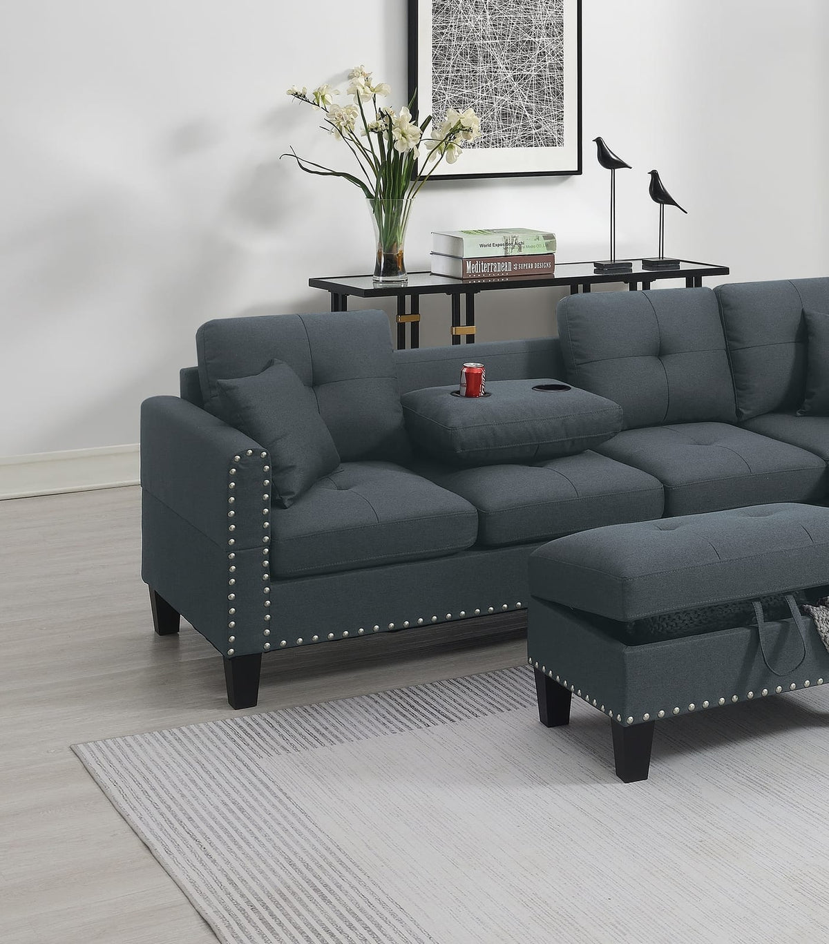 Charcoal L-Shaped Sectional Sofa for Modern Living Rooms