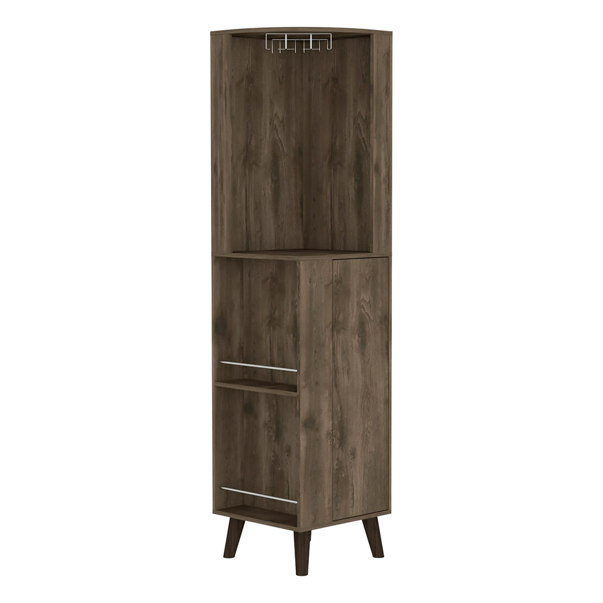 Brown Corner Bar Cabinet with Wine Rack & Shelves for Living Room