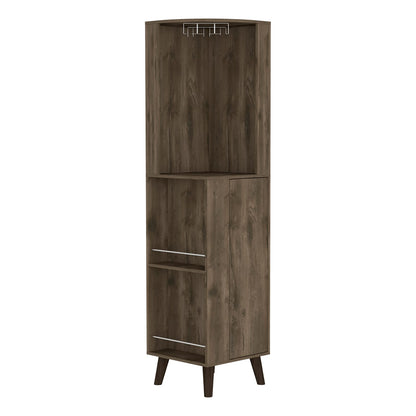 Brown Corner Bar Cabinet with Wine Rack & Shelves for Living Room