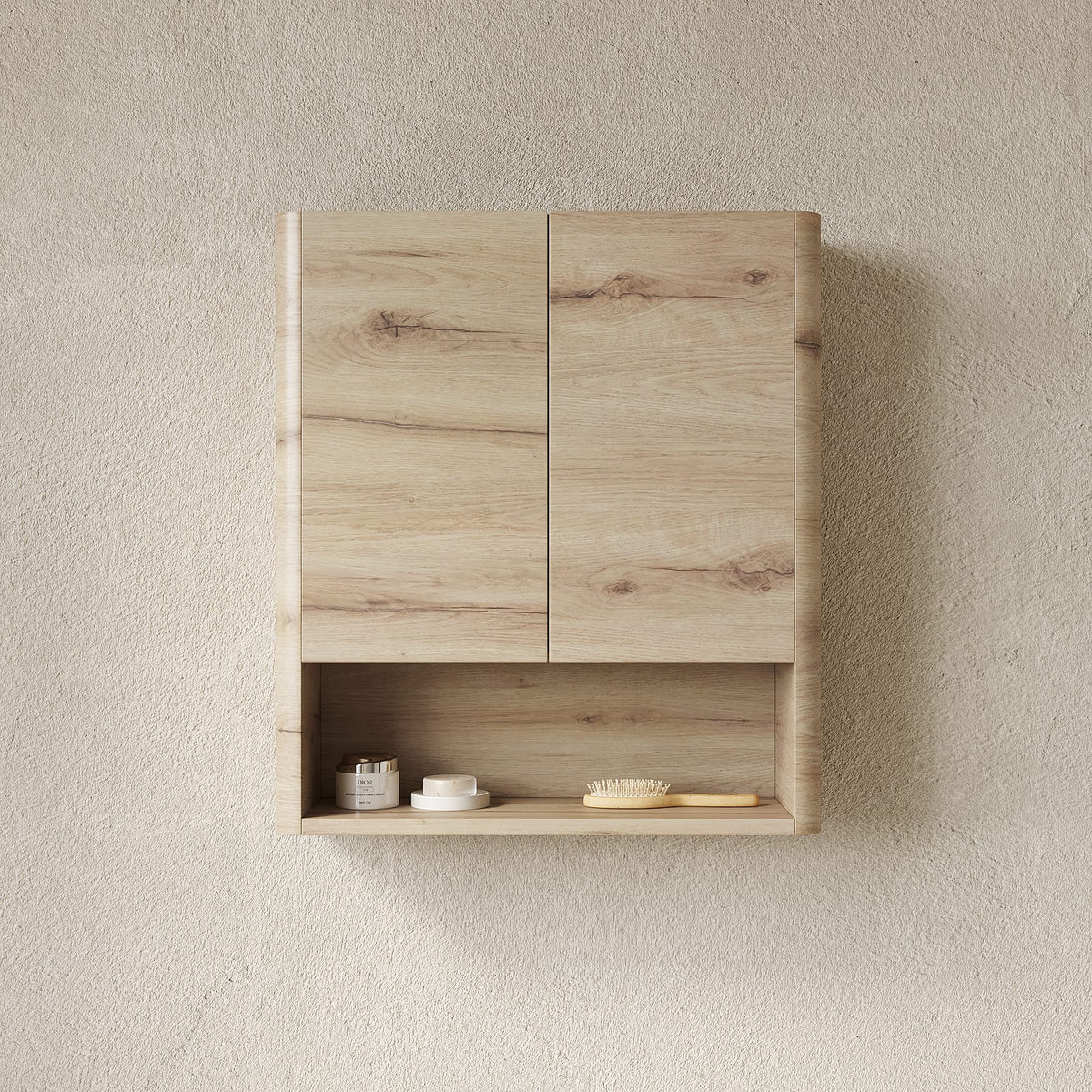 26" White Oak Bathroom Storage Cabinet with 2 Doors