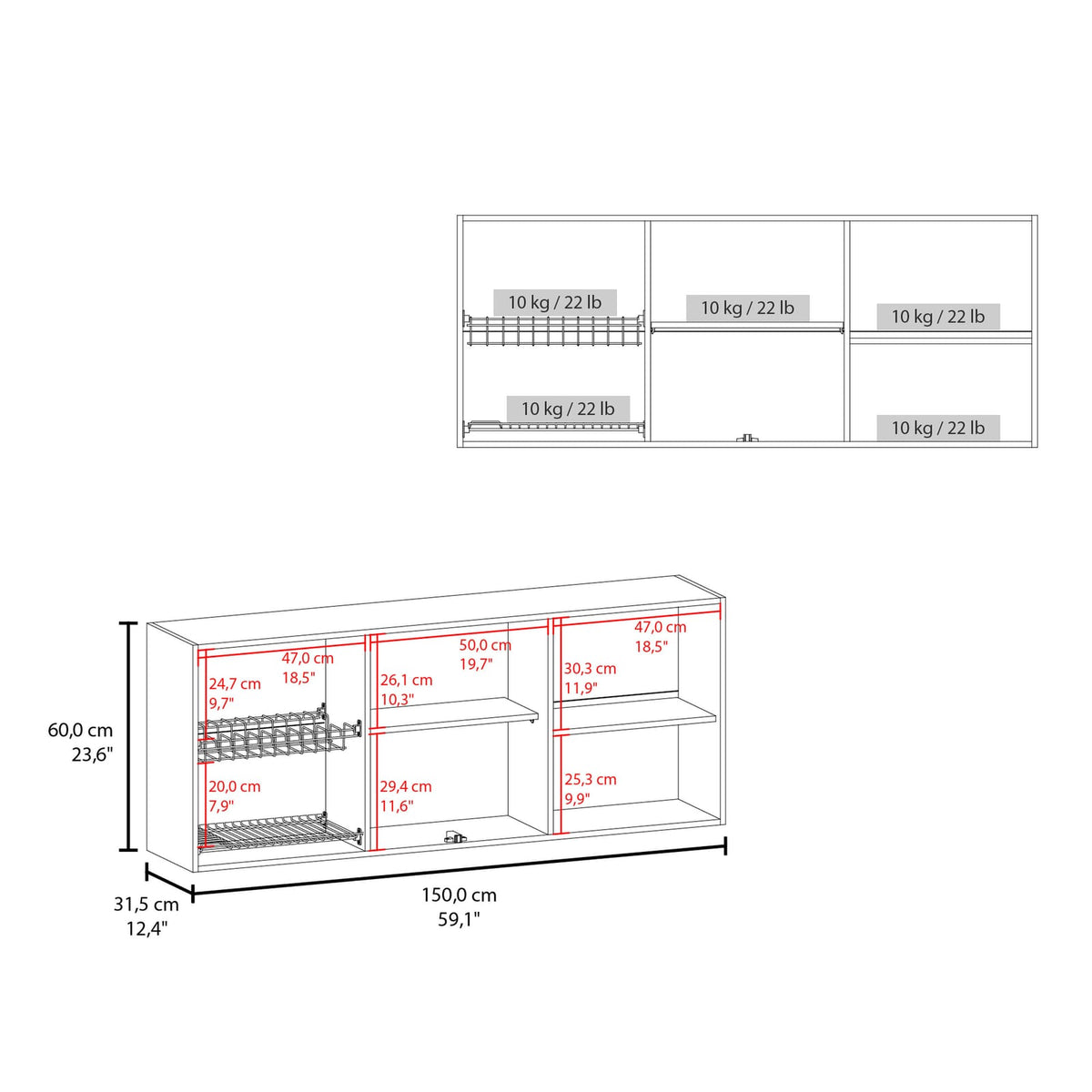 Natural Wood Kitchen Wall Cabinet - 24" High, 4 Doors for Living Room