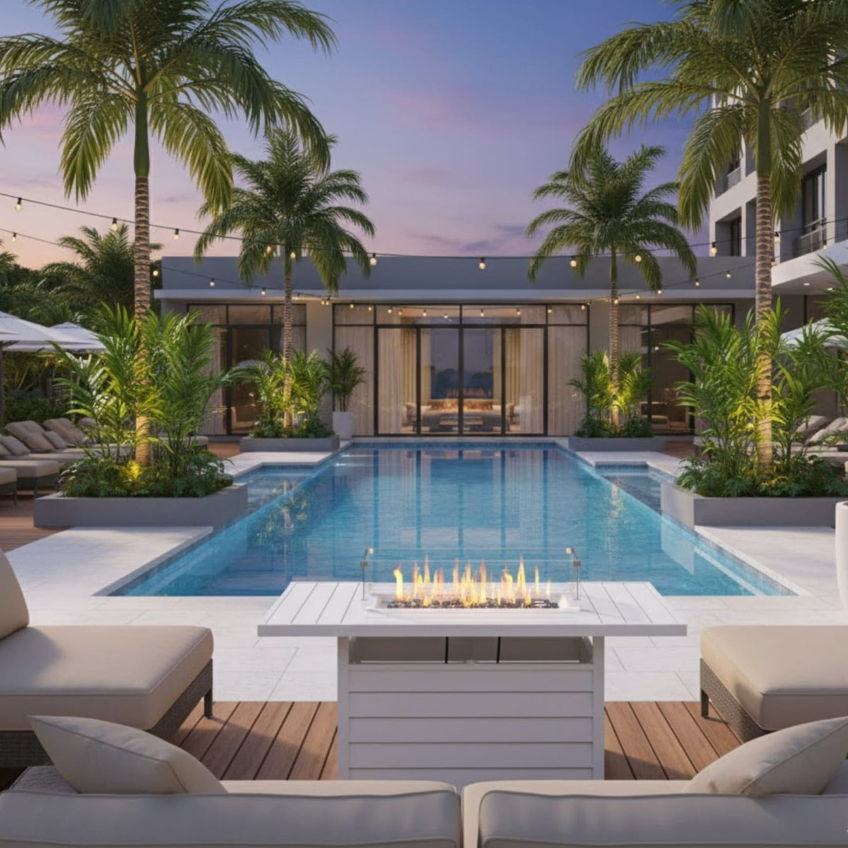 White Aluminum Fire Pit Table for Garden Decks and Poolside Areas