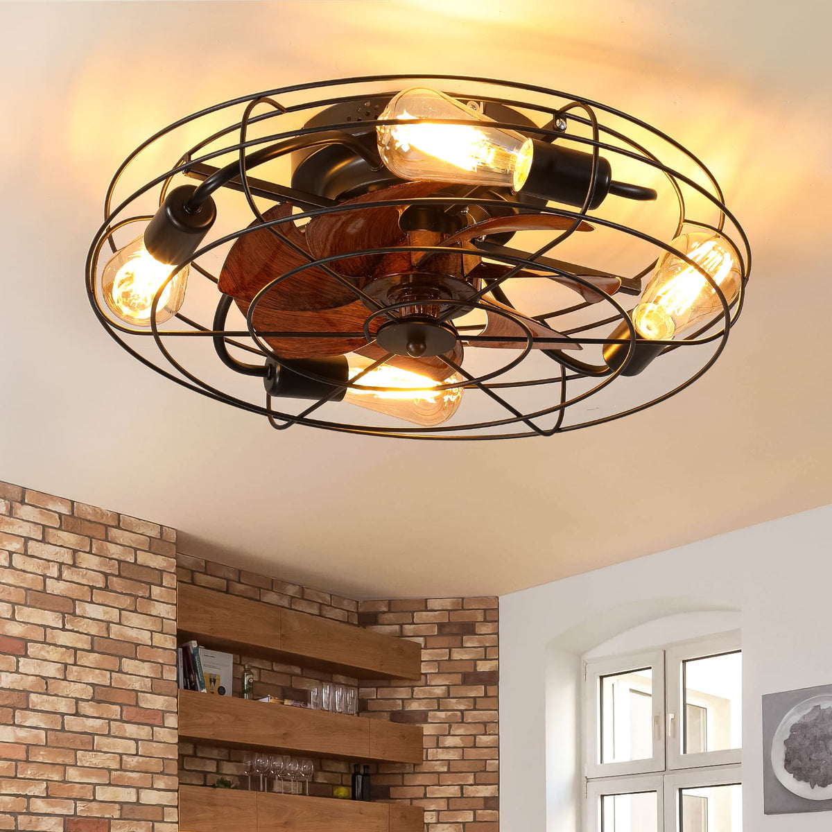 Black Iron Ceiling Fan with Remote Control