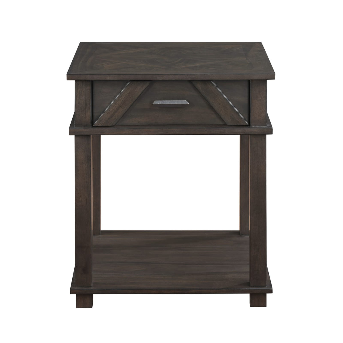 Traditional Rustic End Table with Storage - Brown Finish