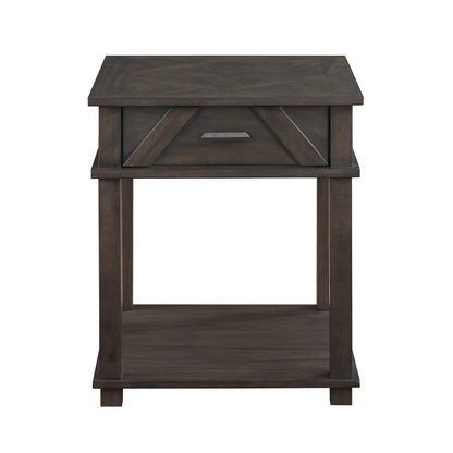 Traditional Rustic End Table with Storage - Brown Finish