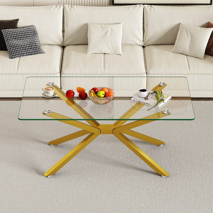 Modern Tempered Glass Coffee Table with Metal Legs for Living Room