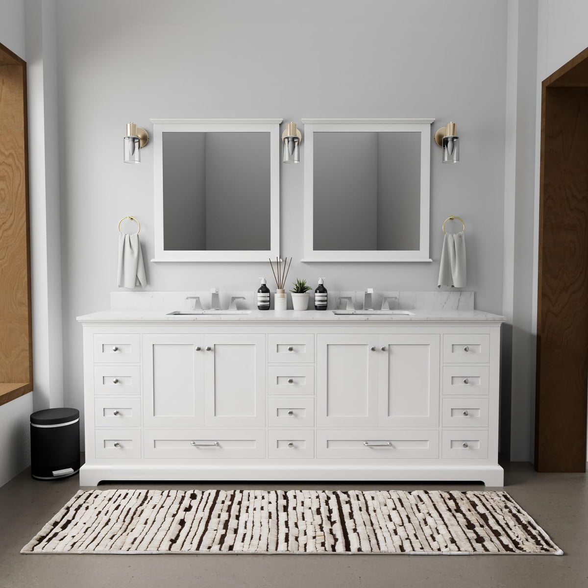 White Double Bathroom Vanity with Storage