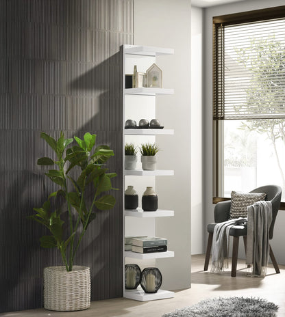 Glam White Open Shelving Rack - 7 Shelf Media Unit