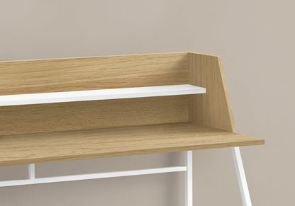 Computer Desk with Hutch - Natural Laminate, 48"L, White Metal Base