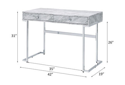 White Faux Marble Writing Desk - 19x42 Inches