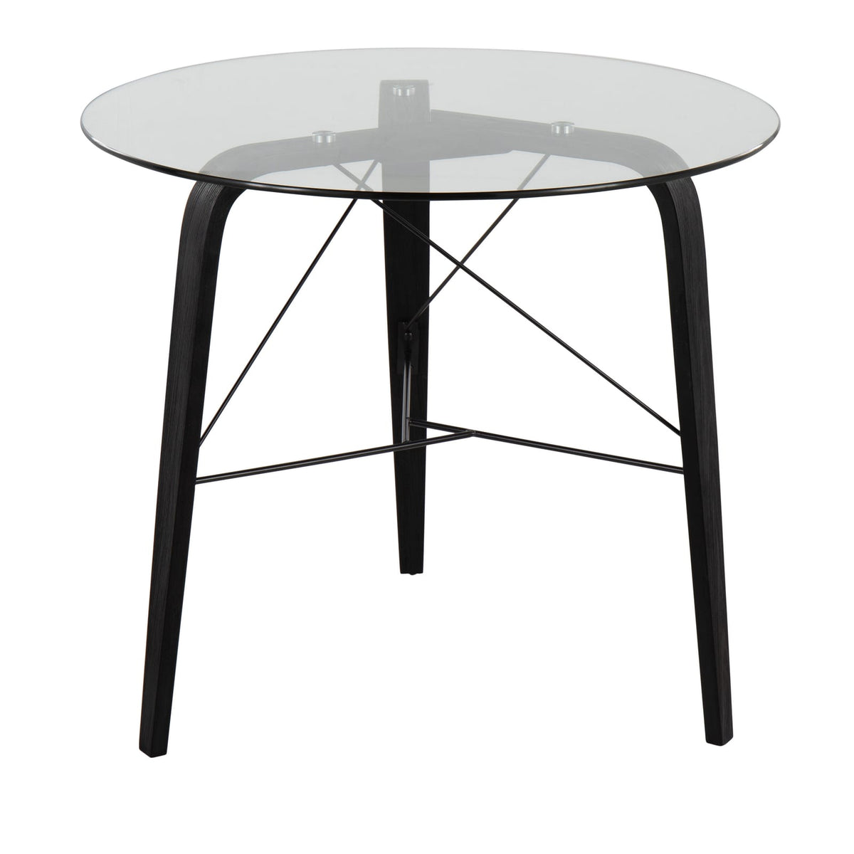 Mid-Century Modern Round Dining Table - Black Wood & Glass Top
