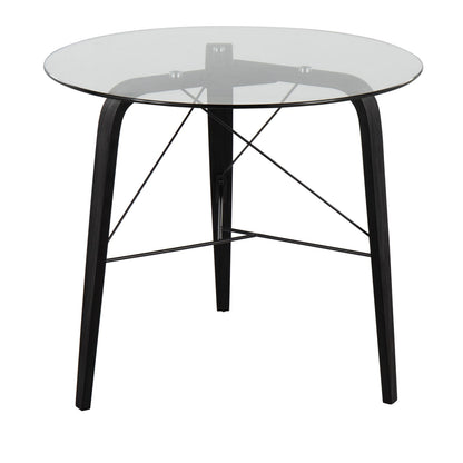 Mid-Century Modern Round Dining Table - Black Wood & Glass Top