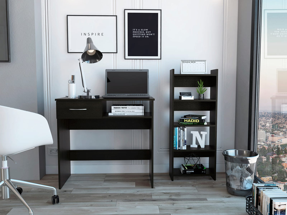 Wenge Computer Desk with 7 Shelves & 1 Drawer