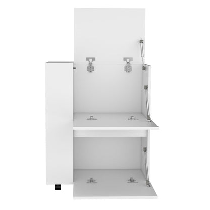 White Bar Cart with 2 Doors & Shelves - Compact Storage for Living Room