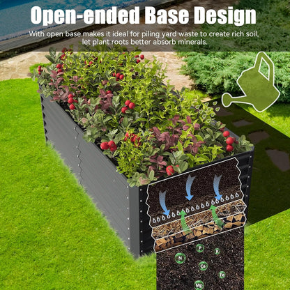 8x4 ft Dark Gray Galvanized Steel Raised Garden Bed - Outdoor Planter Box