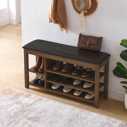 Brown Rubberwood Shoe Bench - Storage Benches