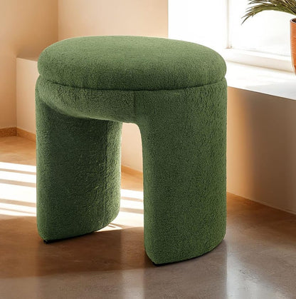 Round Top Accent Stool - Green Solid Wood & Teddy