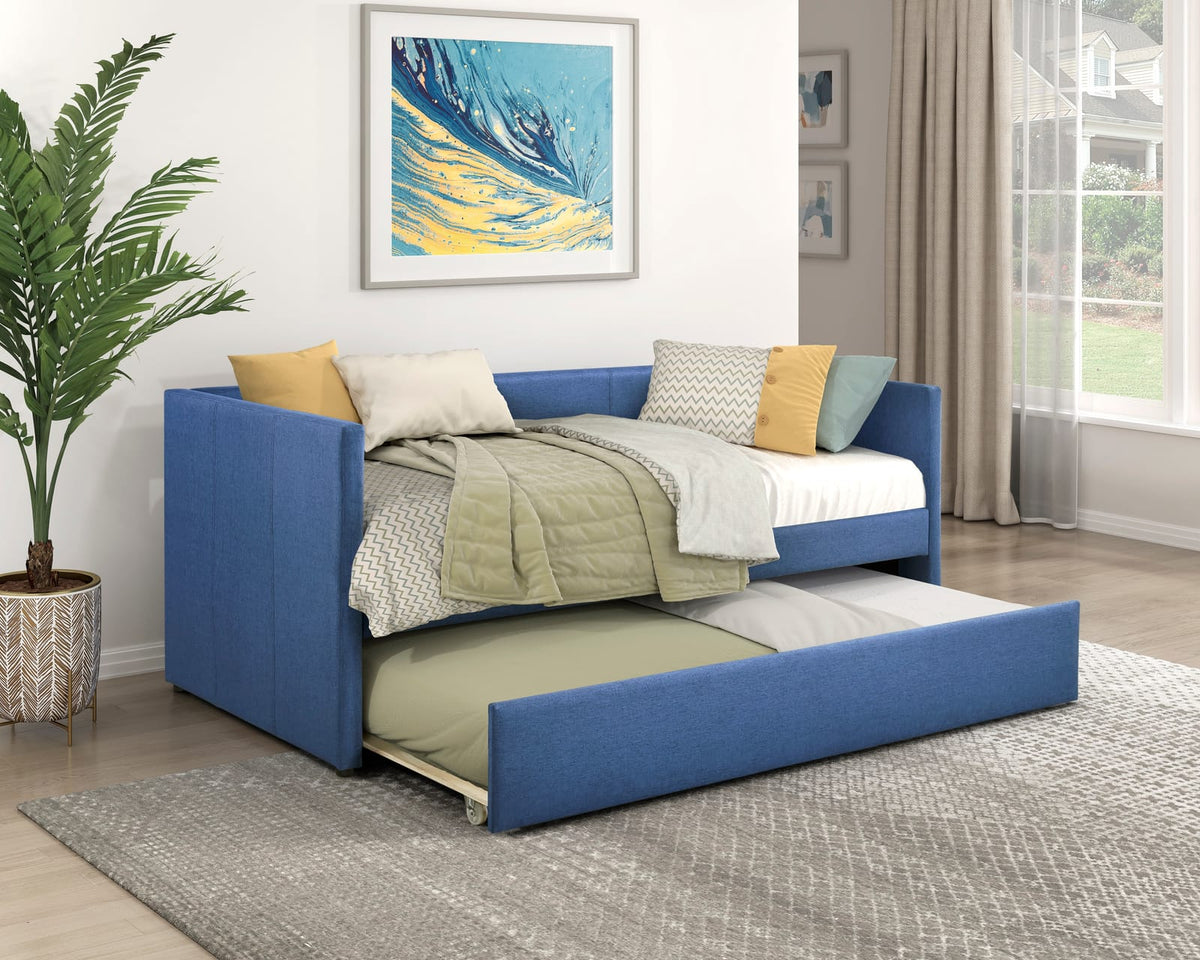 Blue Polyester Sofa Bed with Trundle Frame for Living Room