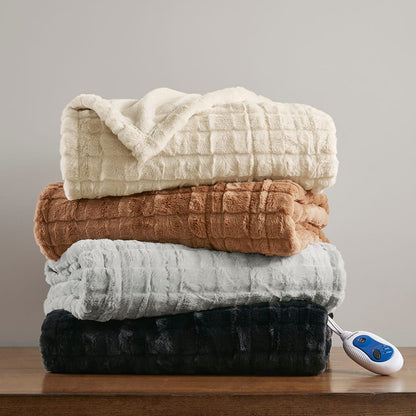 Oversized Faux Fur Heated Throw - Black