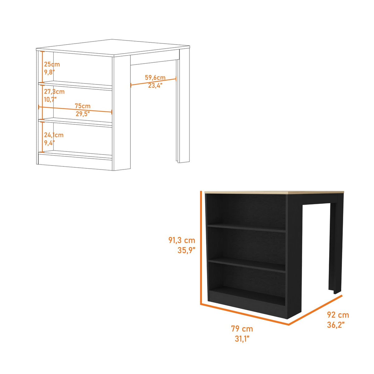 Rectangular Kitchen Island - Multicolor Melamine