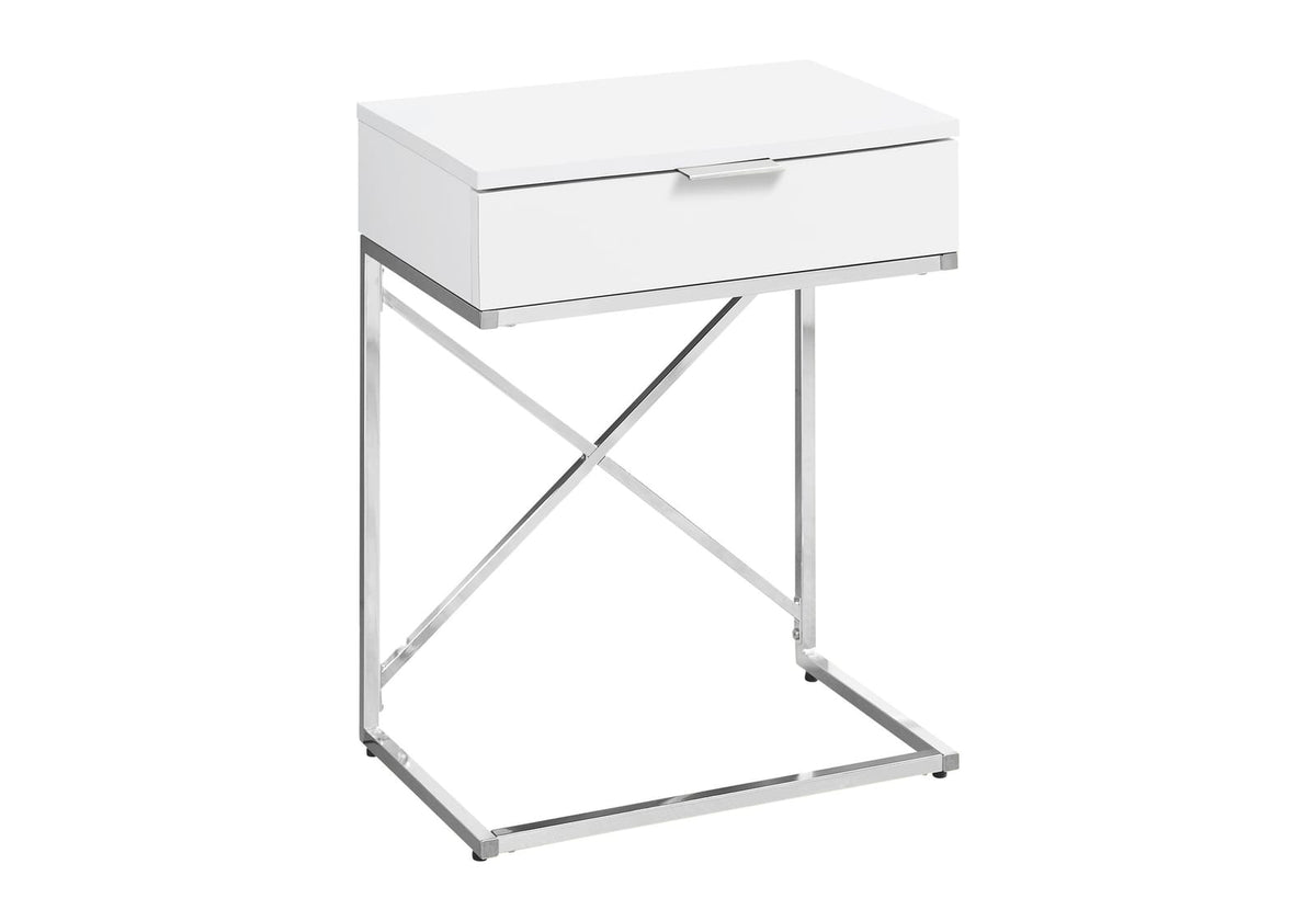 White Accent Table with Storage Drawer - Nightstand or End Table