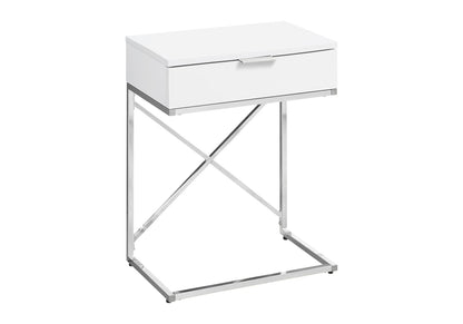 White Accent Table with Storage Drawer - Nightstand or End Table