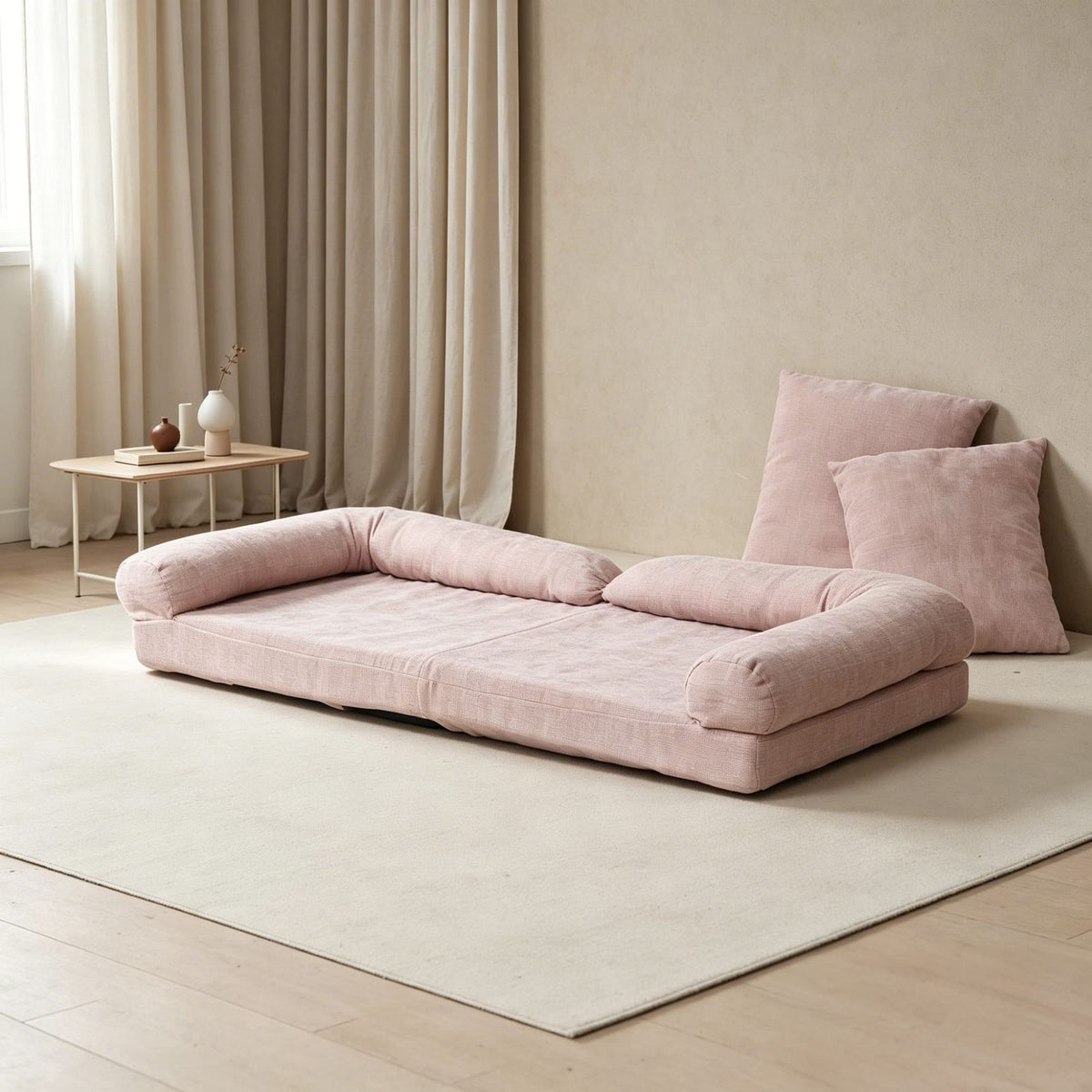 Pink Metal Frame Convertible Sofa Bed - 18 Sections for Living Room