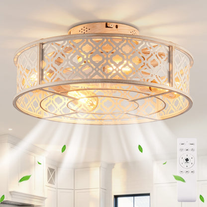 Retro White Ceiling Fan with Lights - 20 Inch Farmhouse Style