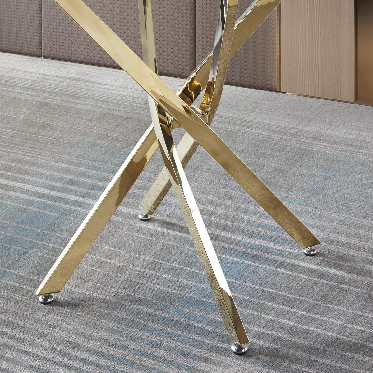 Contemporary Round Dining Table - Gold Tempered Glass