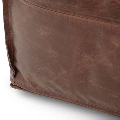 Dark Brown Leather Square Pouf - 18 Inch Wide for Living Room
