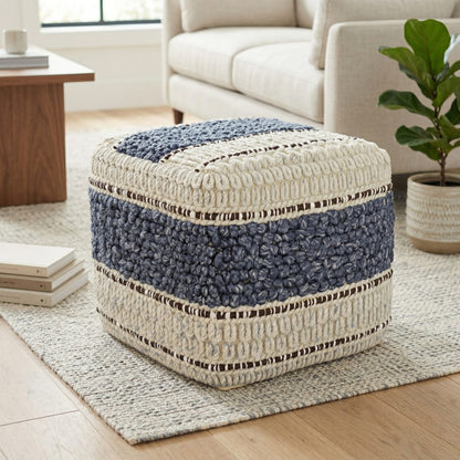 Blue Fabric Square Pouf - 18" Wide Footstool