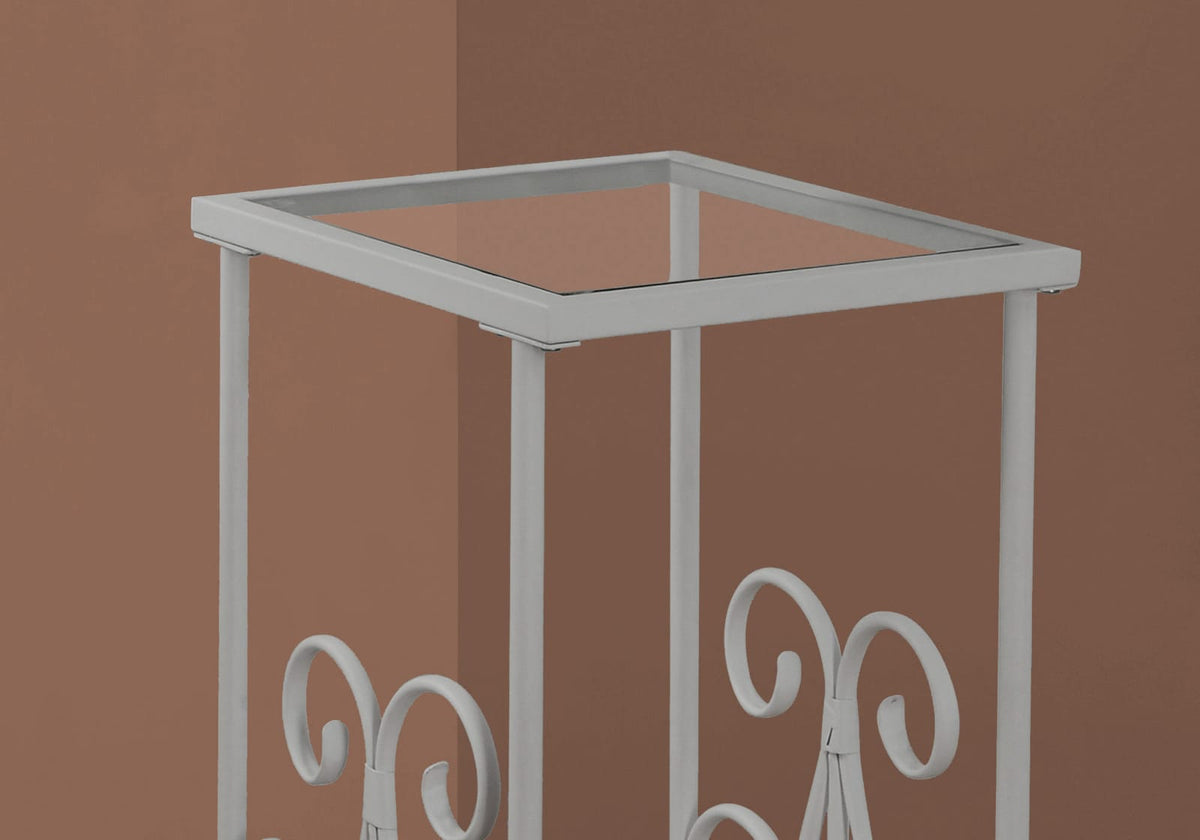 Silver Metal Accent Table - Durable Side Table with Tempered Glass Shelves