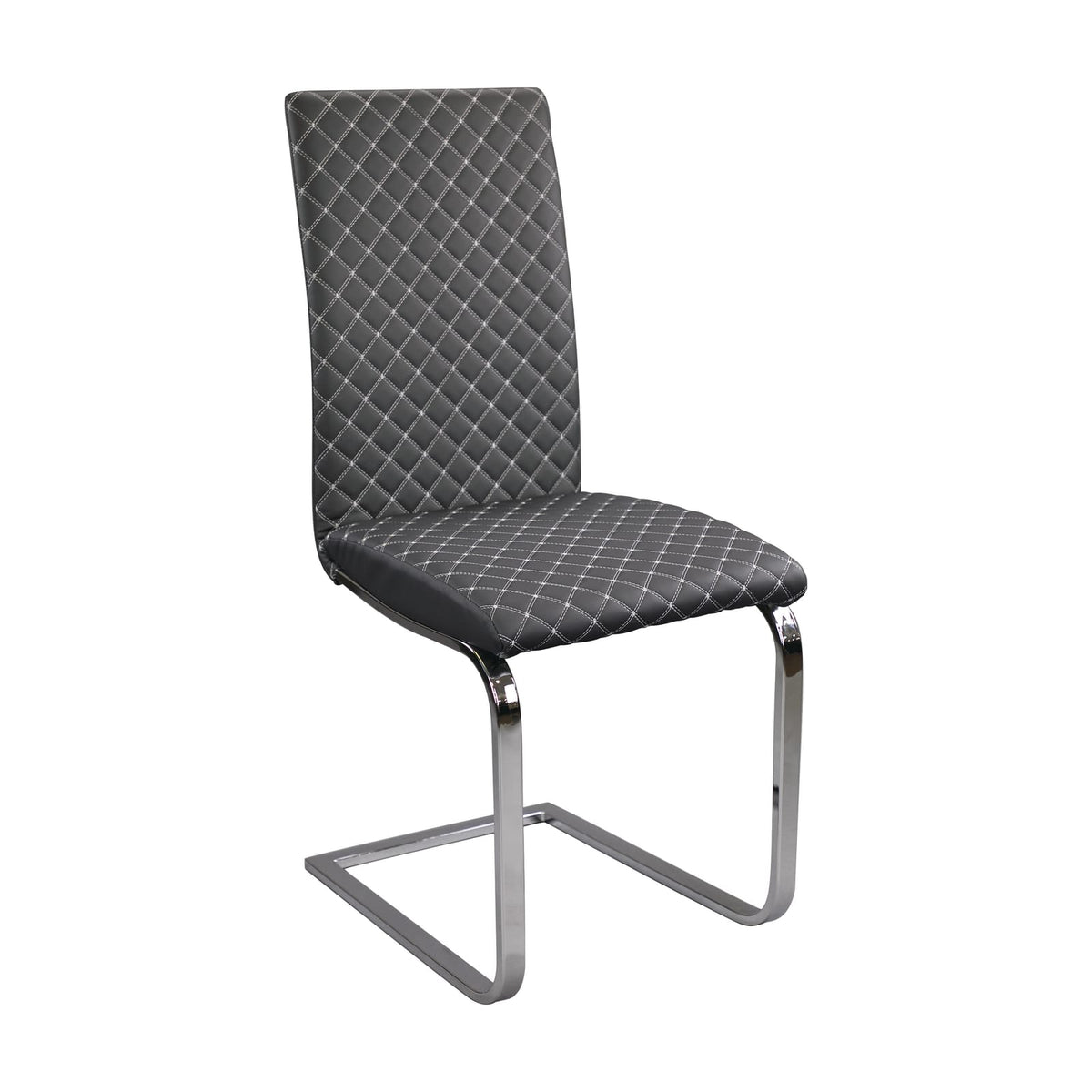 Sleek Side Chairs Set of 2, Gray Faux Leather Dining Room Furniture