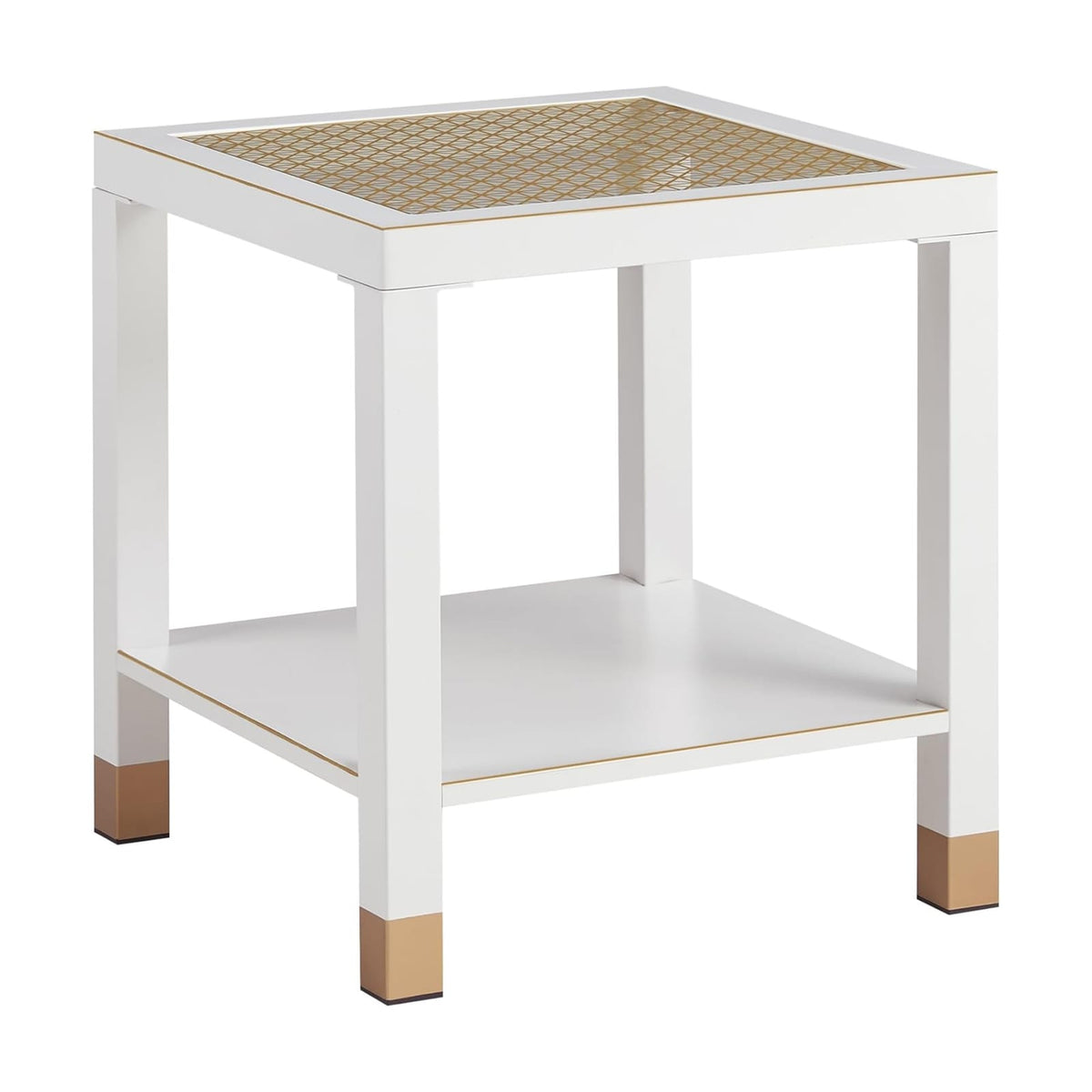 White+Gold Glass End Table - Modern Square Side Table for Living Room