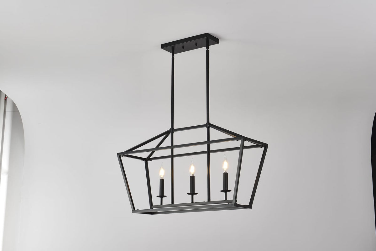 3-Light Farmhouse Kitchen Island Lighting - Matte Black