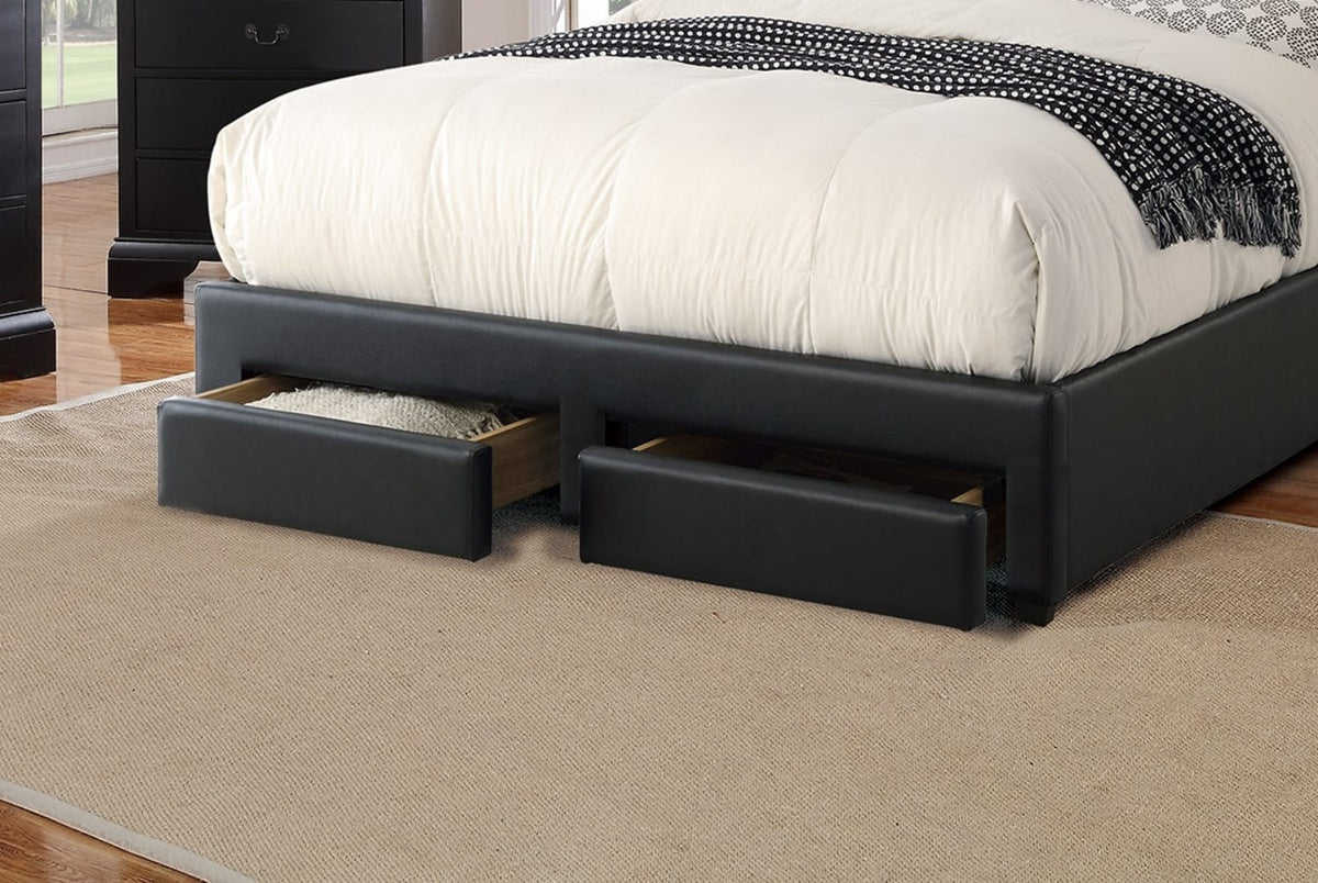 Queen Size Black Wood Bed Frame with Drawers