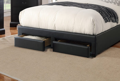 Queen Size Black Wood Bed Frame with Drawers