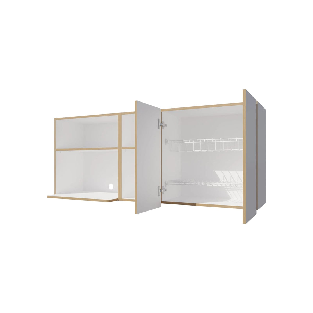 White & Natural Oak Wall Mounted Cabinets - 5 Shelves for Living Room