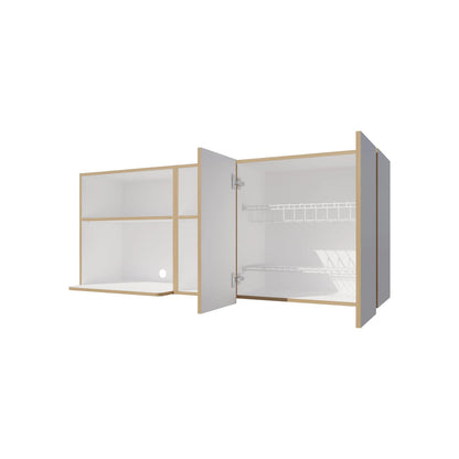White & Natural Oak Wall Mounted Cabinets - 5 Shelves for Living Room