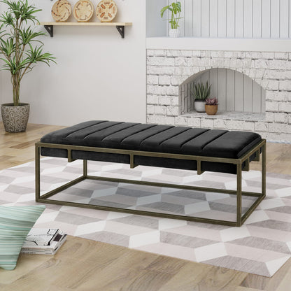 Black Velvet Ottoman Bench - Modern Bedroom Accent