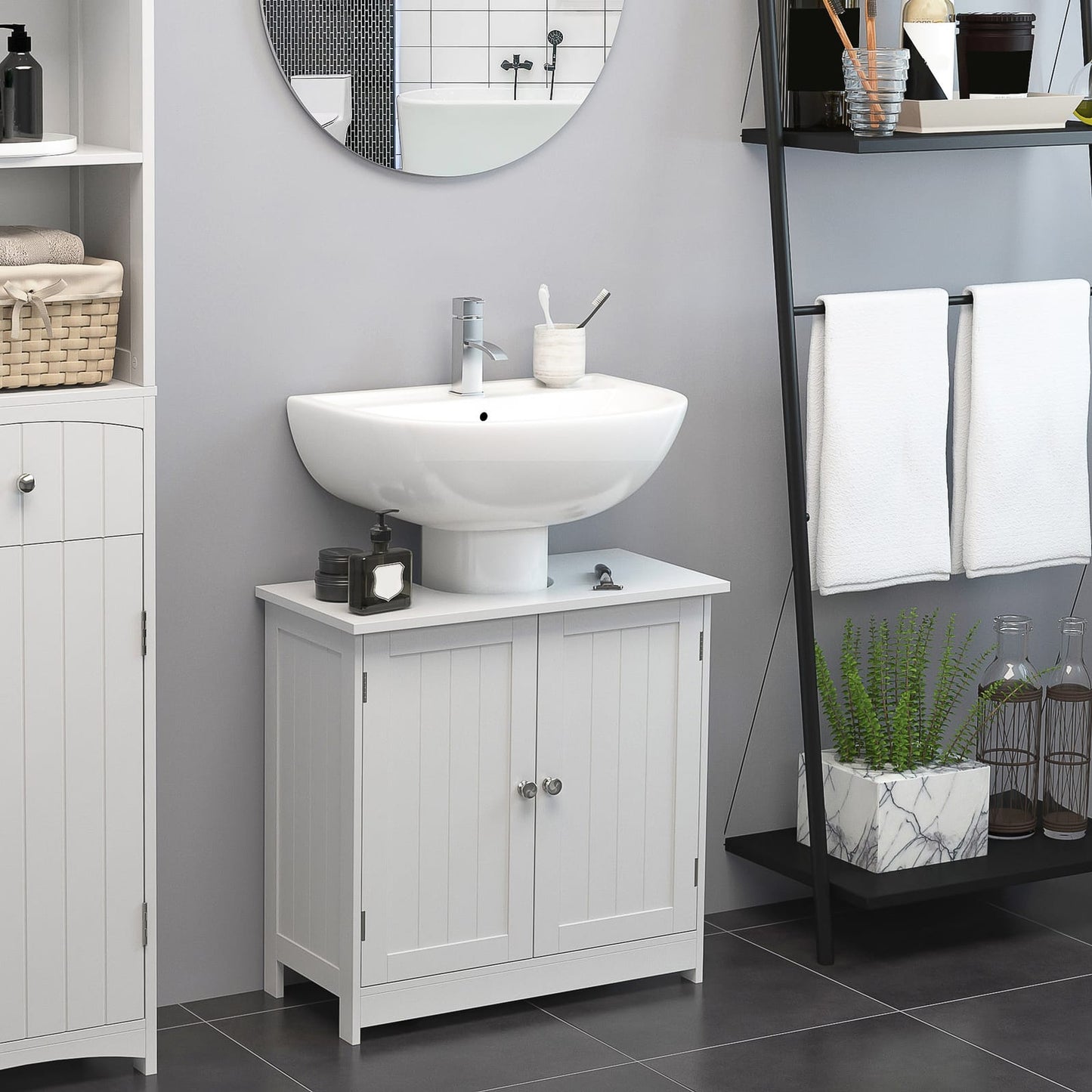 White Bathroom Vanity Cabinet with Storage - 24 Inch
