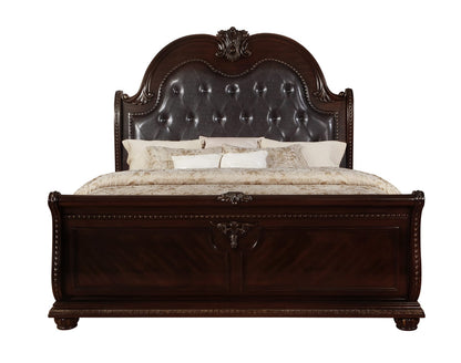 King Size Antique Brown Faux Leather Sleigh Bed for Bedroom
