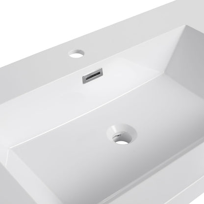 48" Gloss White Resin Bathroom Sink - Durable & Modern